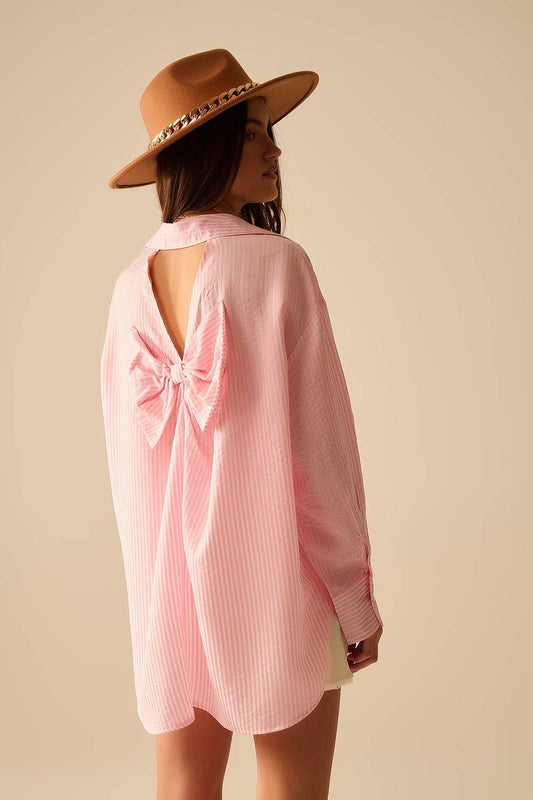 Oversized baby pink shirt with bow in the back: PINK / S