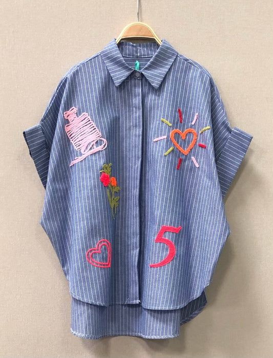 Short Sleeve Embroidered Stripe Shirt