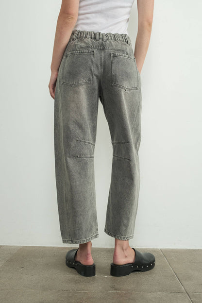 Grey Barrel Leg Jean with Elasticated Waist
