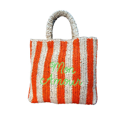 Mon Amour Embroidered Straw Beach Bag