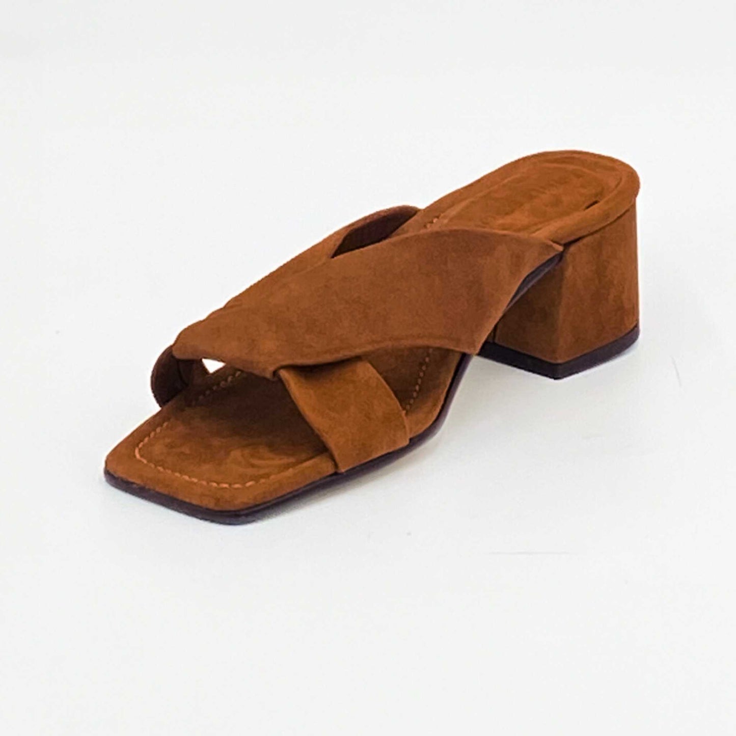 Tan Suede Wide Fit Block Heel Sandal