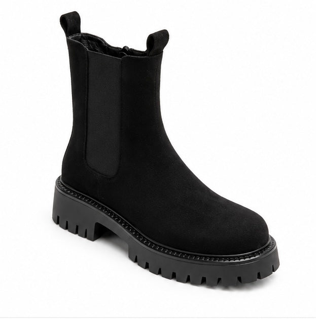 Black Suedette Chunky Sole Ankle Boot