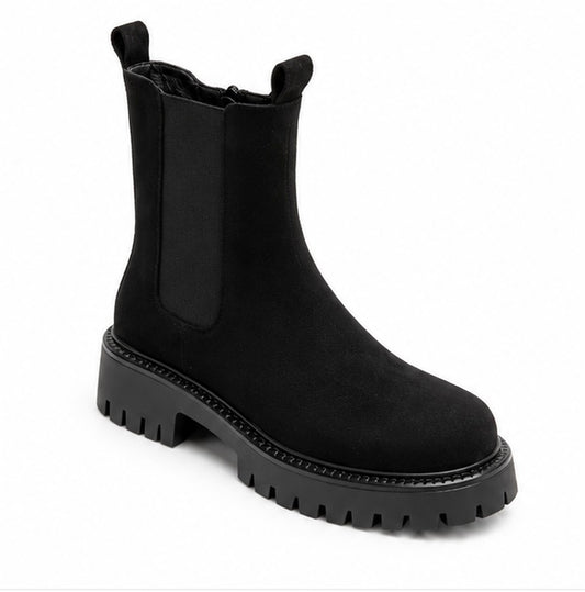 Black Suedette Chunky Sole Ankle Boot