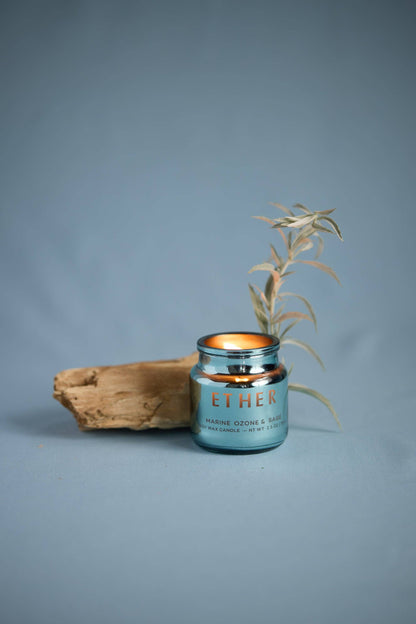 Ether Light Blue Metallic Glass Candle - Sea Salt  Sage