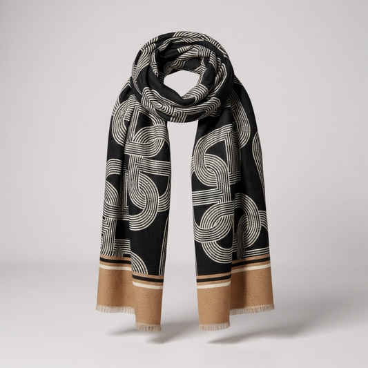 Monochrome/Camel Cashmere Blend Scarf