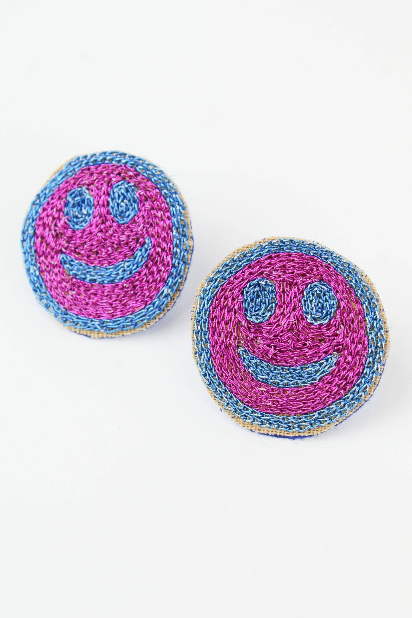 Blue and Pink Smile Face Earring