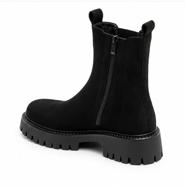 Black Suedette Chunky Sole Ankle Boot