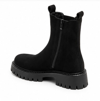 Black Suedette Chunky Sole Ankle Boot