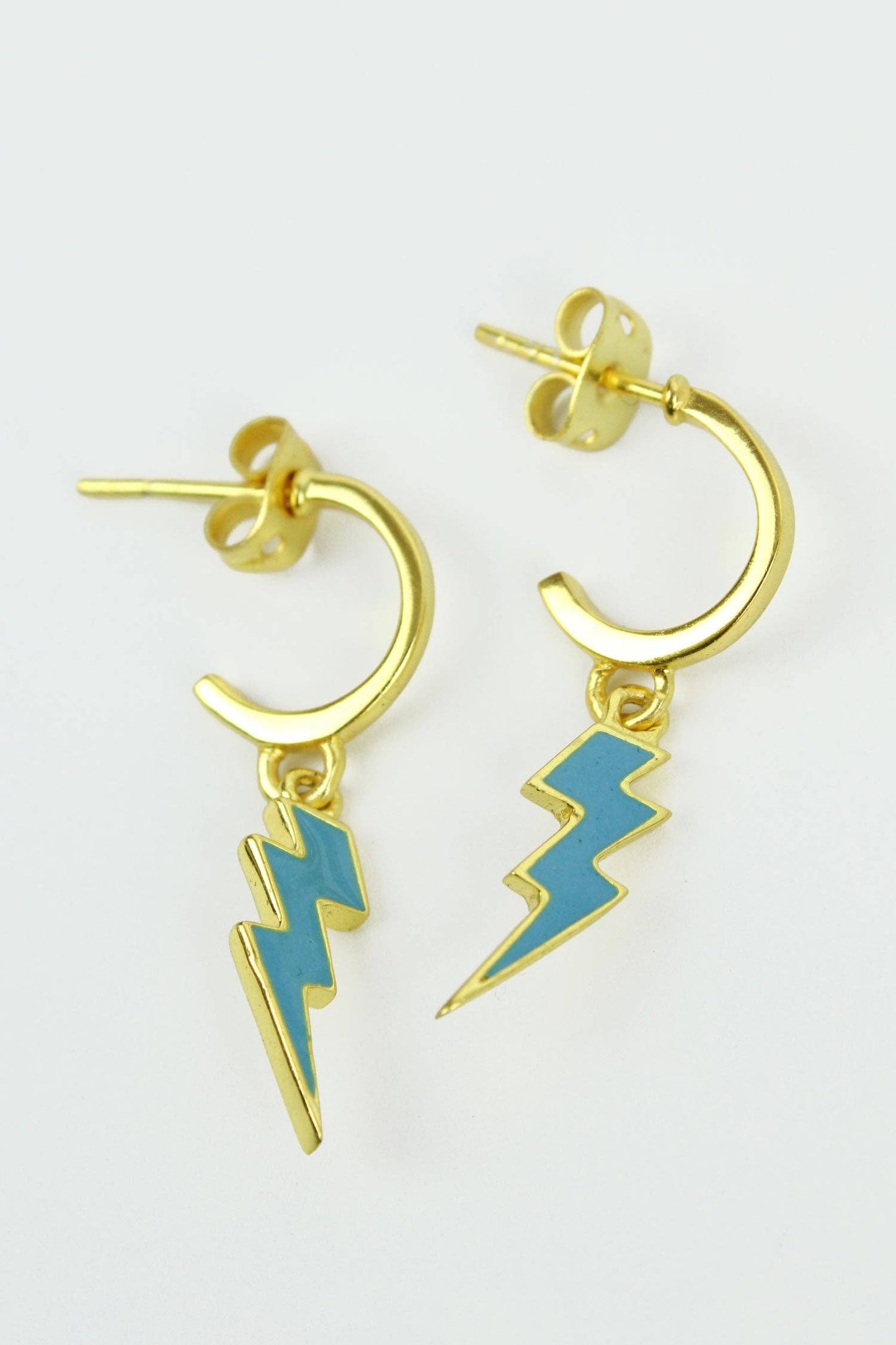 Blue Enamel Lightning Hoop Earring