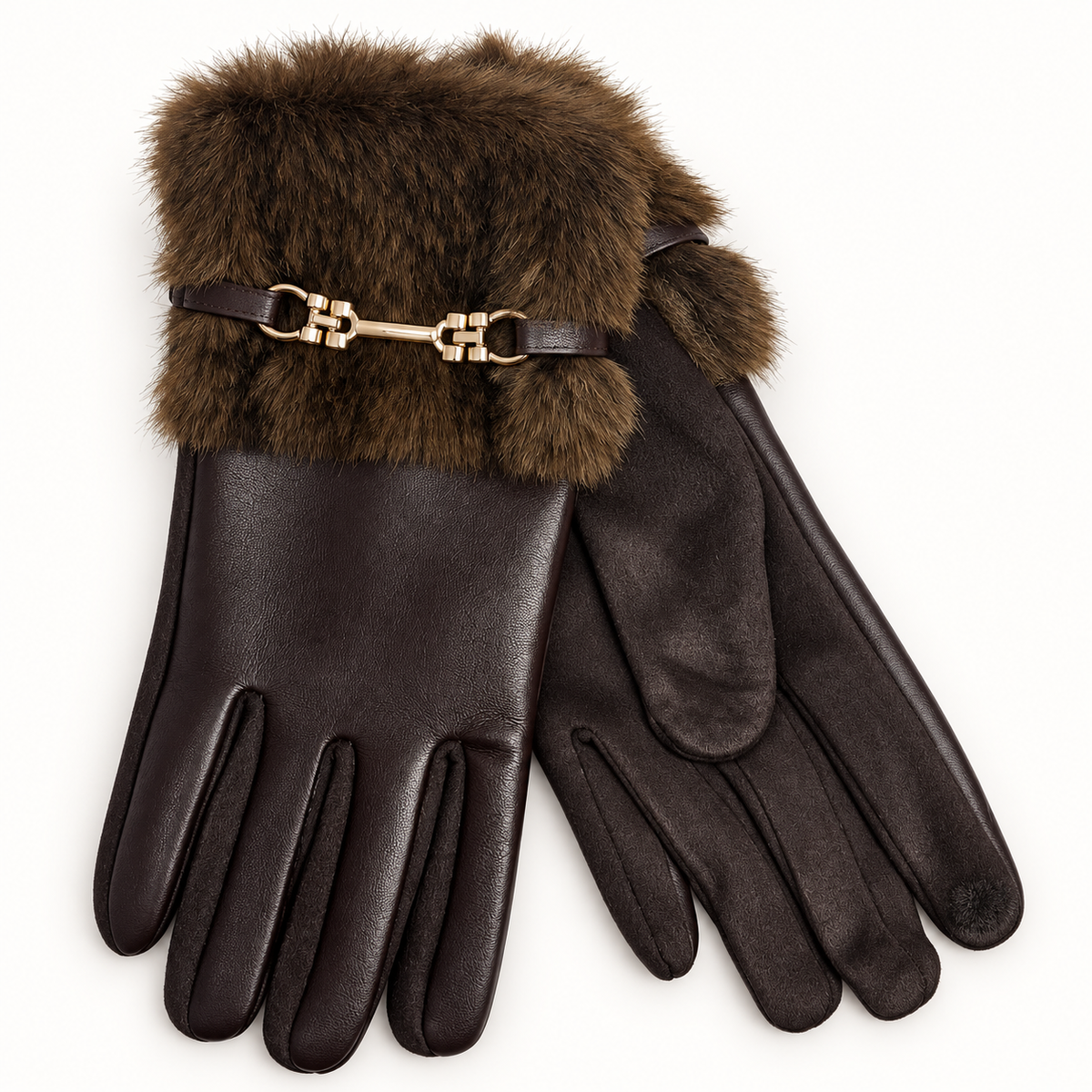 Brown Faux Fur Leather/Fur Gloves