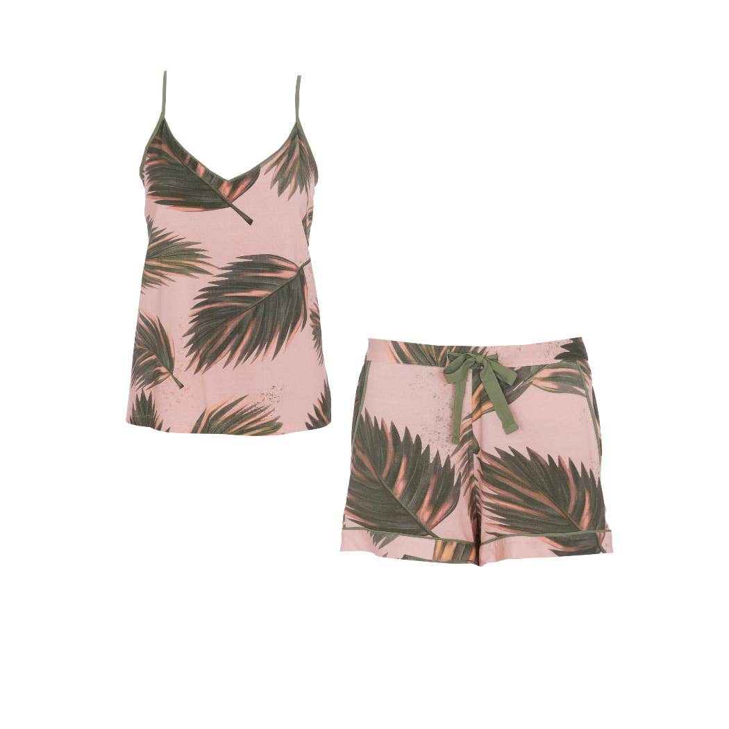 Lea Sage Green Leaf Printed Jersey Cami Pyjama Set