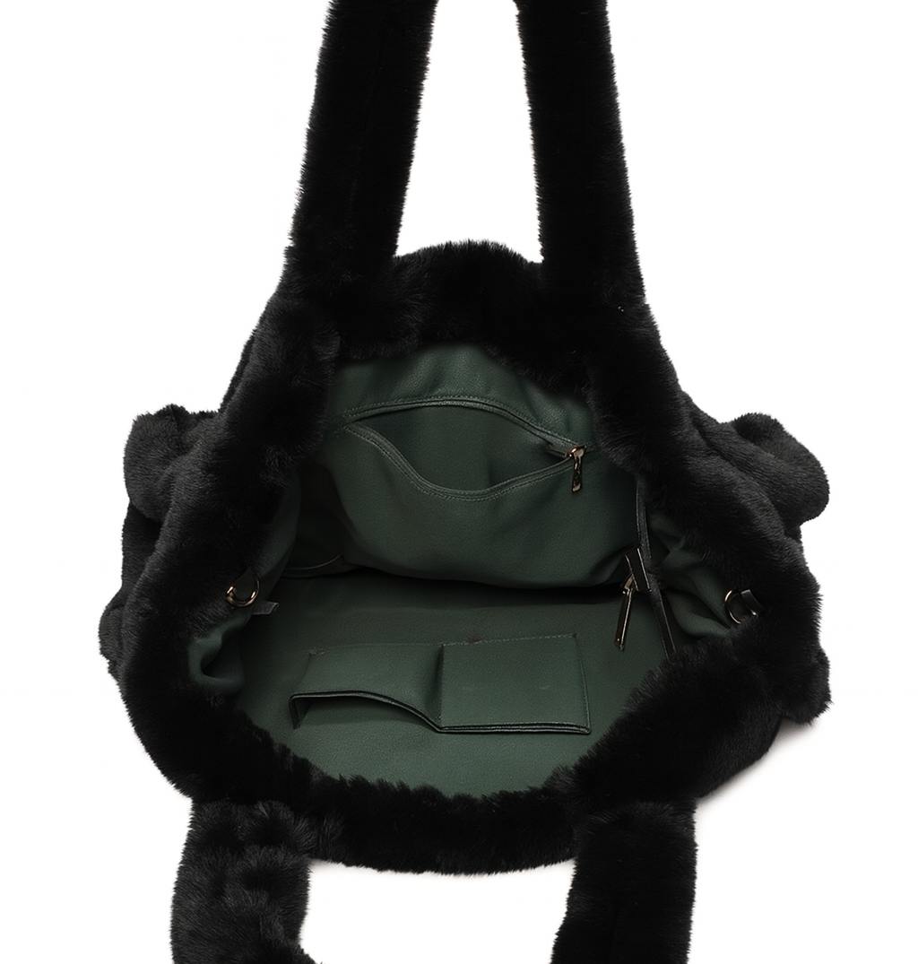 Black Faux Fur Large Slouchy Tote