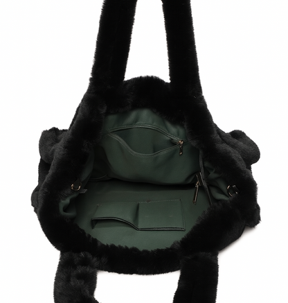 Black Faux Fur Large Slouchy Tote