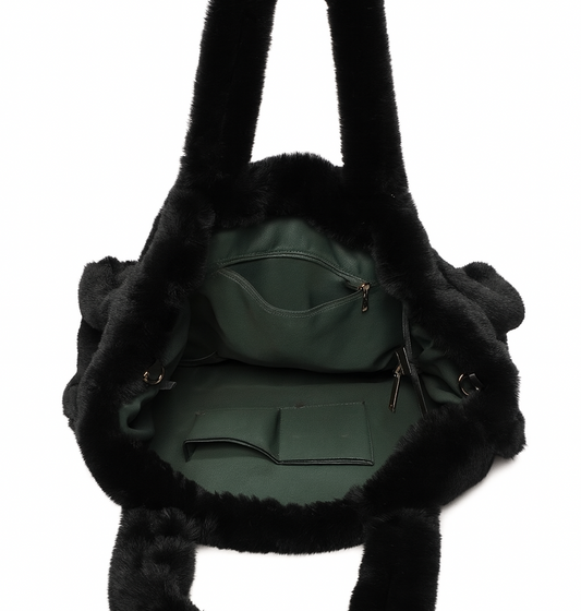 Black Faux Fur Large Slouchy Tote