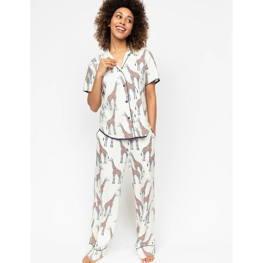 Georgina Cream Giraffe Print Pyjama Set