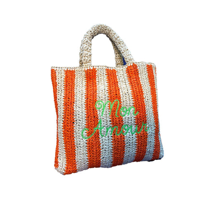 Mon Amour Embroidered Straw Beach Bag