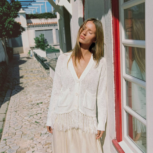 White Fringed Cardi