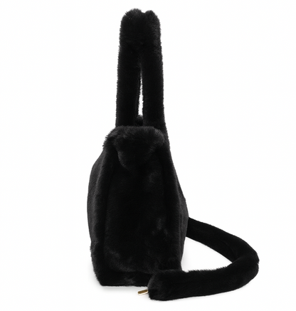 Black Faux Fur Large Slouchy Tote