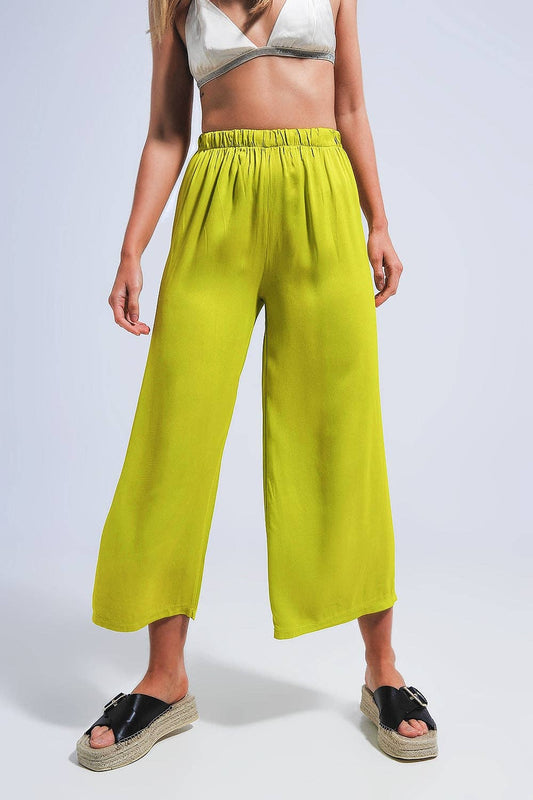 Lime Satin Wide Leg Trousers