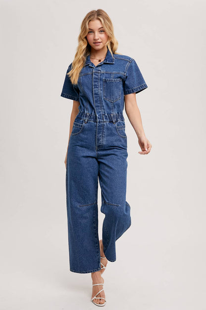 Denim Short Sleeve Jumpsuit