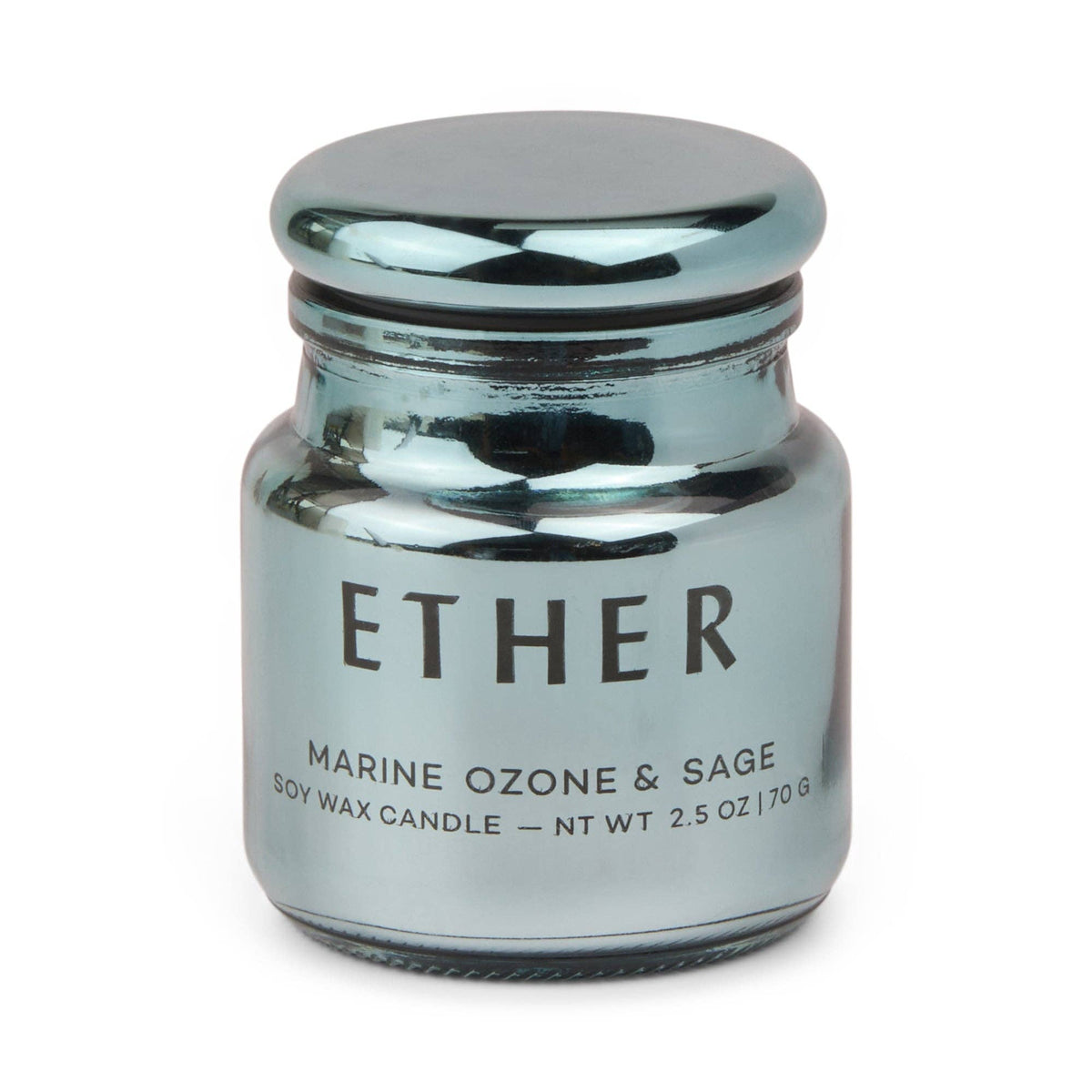 Ether Light Blue Metallic Glass Candle - Sea Salt  Sage