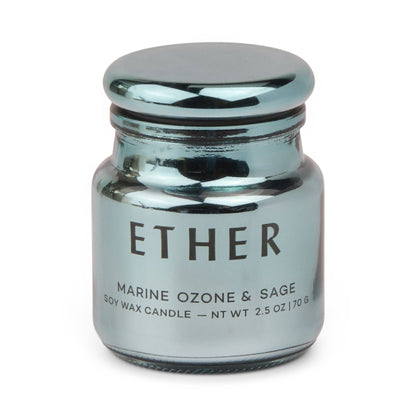 Ether Light Blue Metallic Glass Candle - Sea Salt  Sage