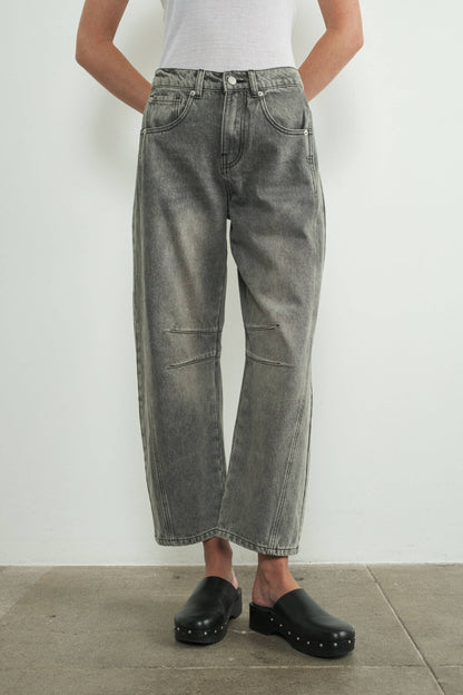 Grey Barrel Leg Jean with Elasticated Waist