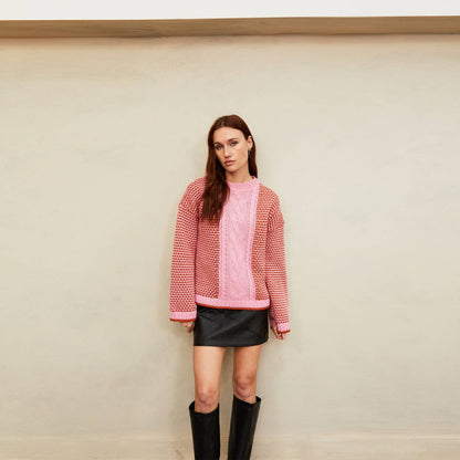 Frankie Cable Knit Crew Neck Jumper - Pink