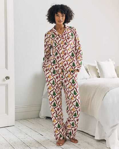 Organic Cotton Christmas Tree & Dog Long Pyjama Set