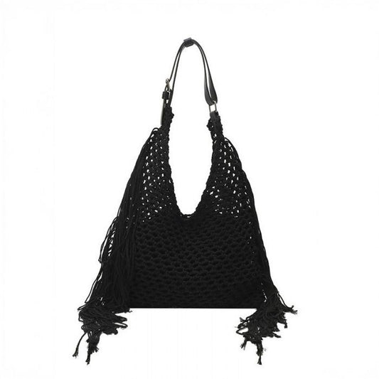 Black Straw Tassel Hobo with Inside Pouch