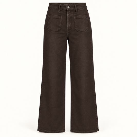 Brown Stretch Wide Leg Jeans
