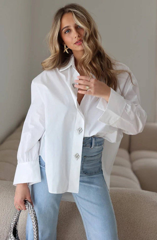 White Cotton Shirt with Diamanté Detail