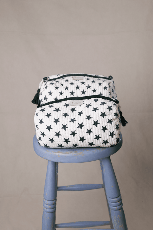 Quilted Wash Bag - Green Star: Medium