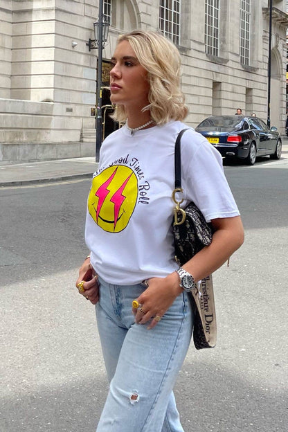 Neon Smile Print Oversized T-Shirt