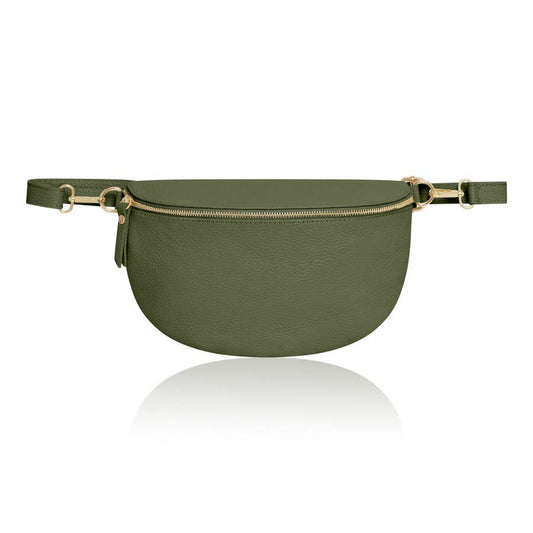 Olive Green Large Leather Cross Body Bag