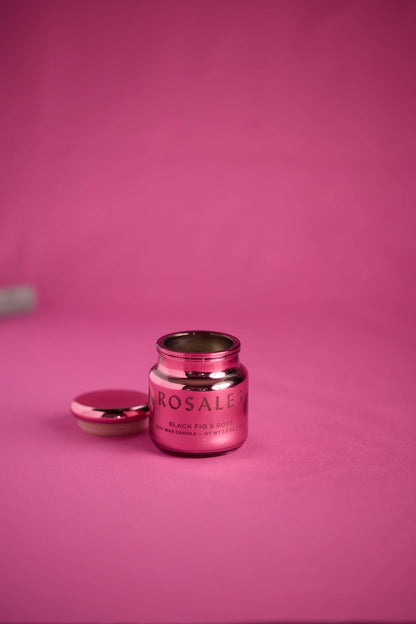 Rosales Hot Pink Metallic Glass Candle - Saffron Rose