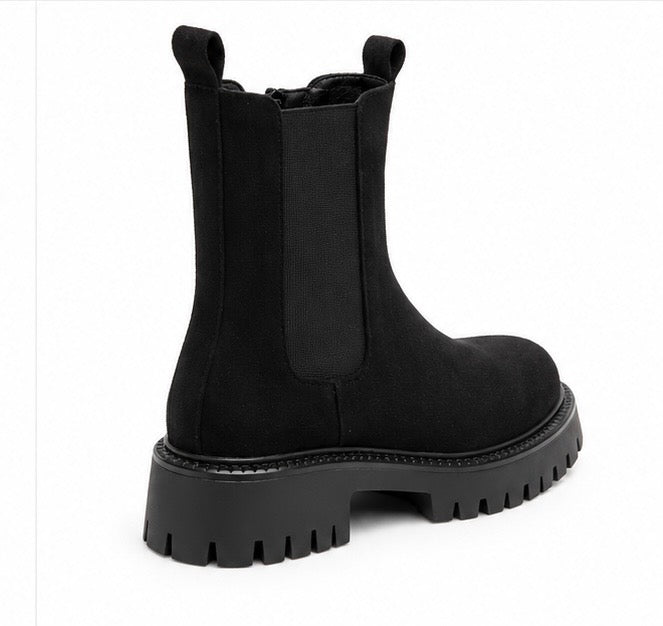 Black Suedette Chunky Sole Ankle Boot