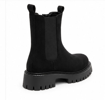 Black Suedette Chunky Sole Ankle Boot