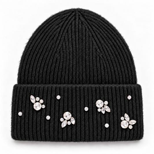 Black Crystal Embellish Beanie