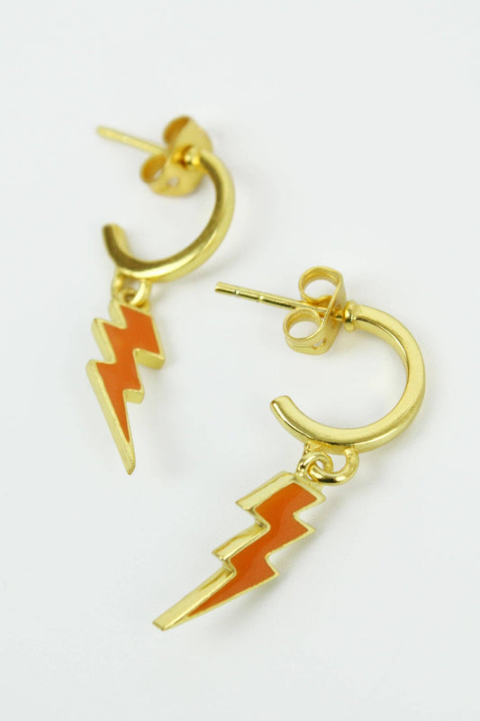 Orange Enamel Lightning Hoop Earrings