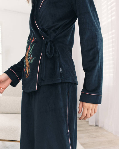 Velour Embroidered Enchanted Tiger Long Pyjama Set