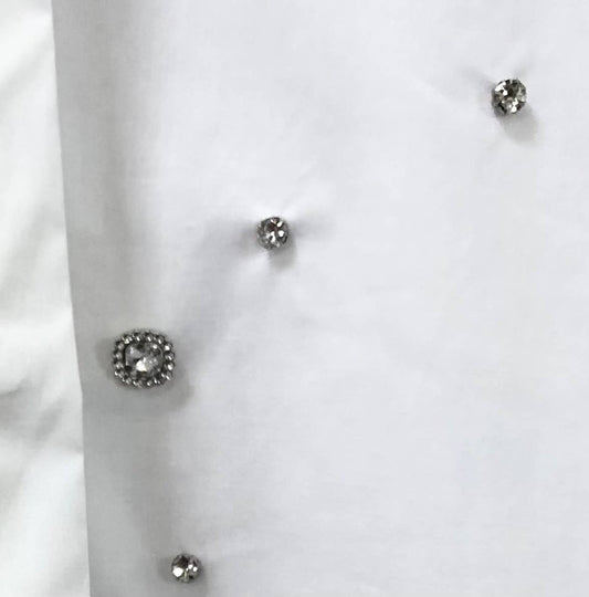 White Cotton Diamante Embellished Cotton Shirt