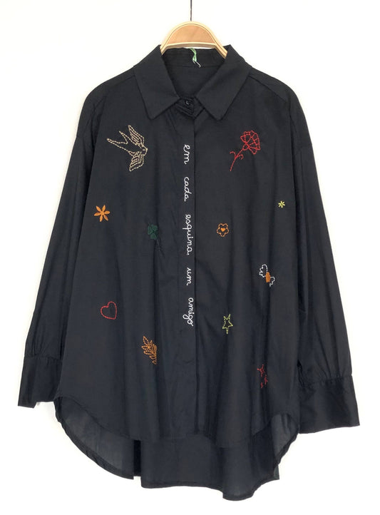 Black Embroidered Cotton Shirt