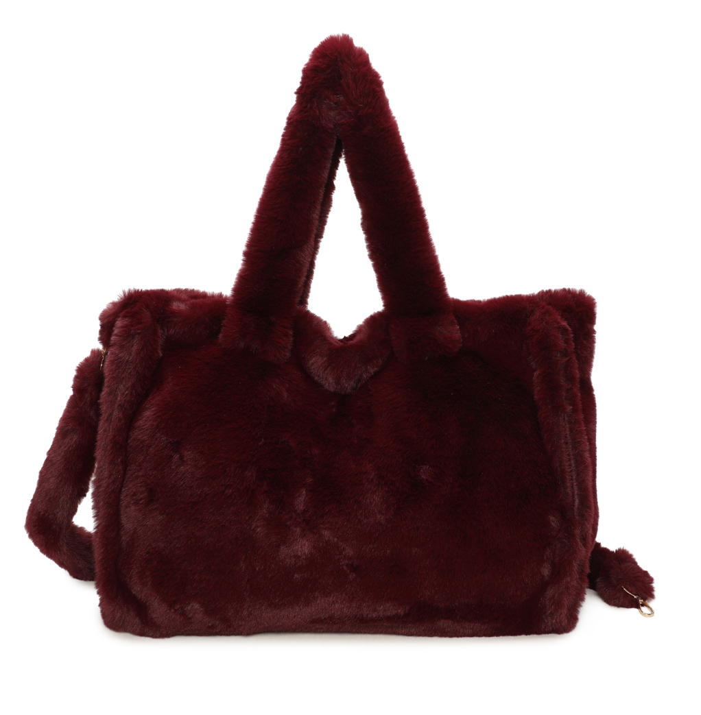 Bordeaux Faux Fur Large Slouchy Tote