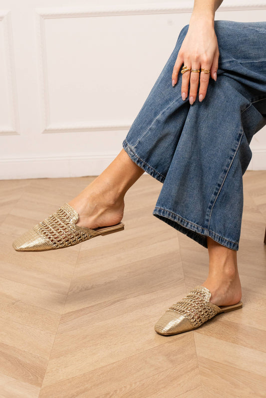 Gold Woven Flat Mules