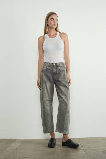 Grey Barrel Leg Jean with Elasticated Waist