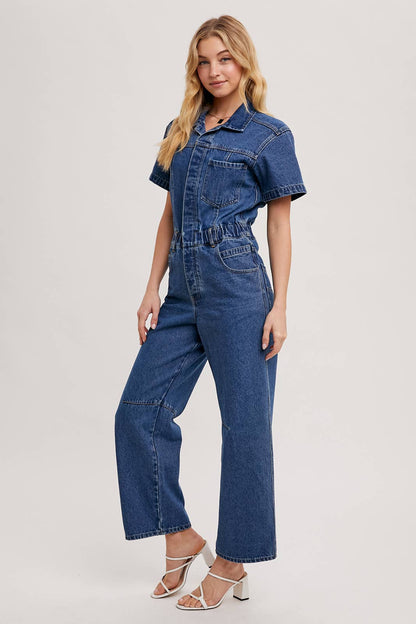 Denim Short Sleeve Jumpsuit