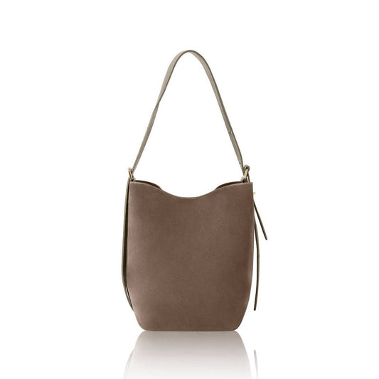 Pale Grey Suede and Leather Mix Bucket Bag