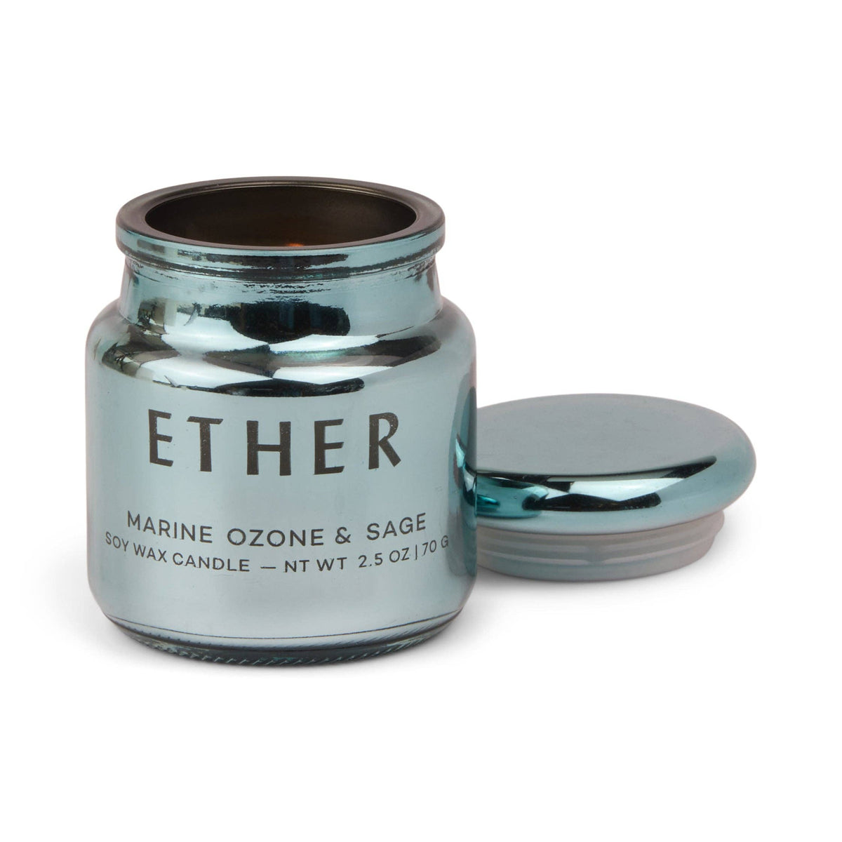 Ether Light Blue Metallic Glass Candle - Sea Salt  Sage
