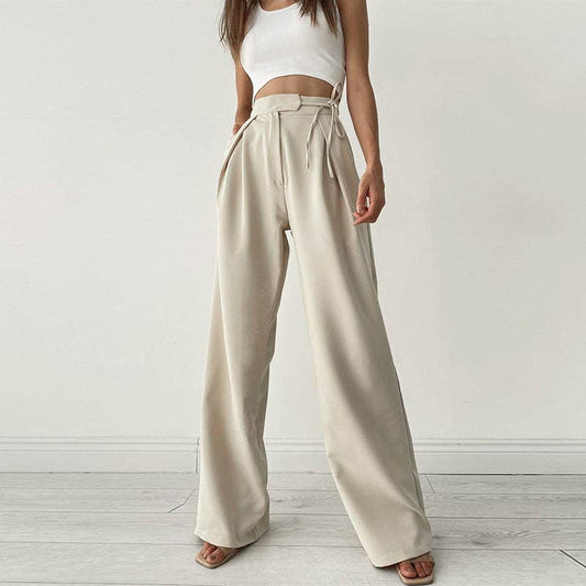 High Waist Tie Top Wide Leg Trousers